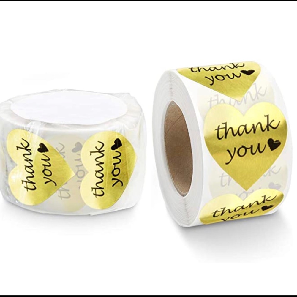 500 roll gold foil heart thank you stickers! 1.5” - Picture 3 of 7